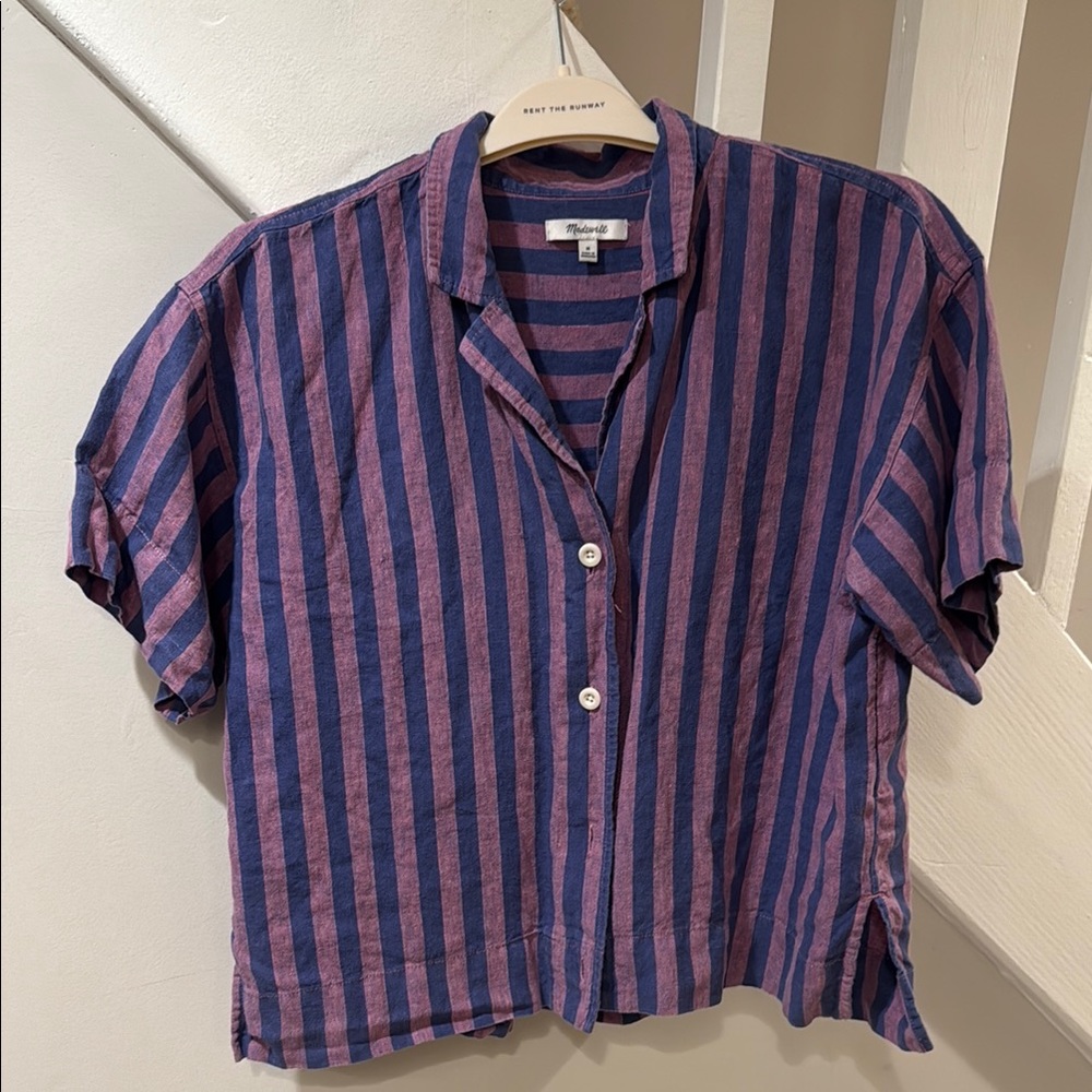 Madewell 100% Linen Button-Up Camp Shirt in Stripe